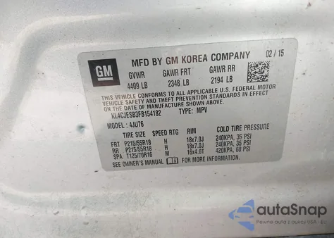 2015 Buick Encore from USA, damaged, VIN KL4CJESB3FB154182